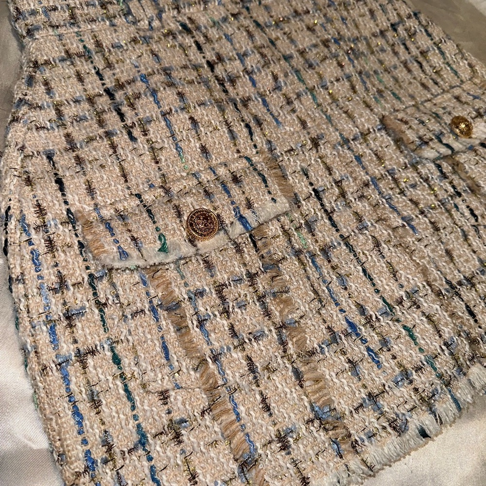 Luxe Cream Tweed Mini Skirt with Gold Buttons